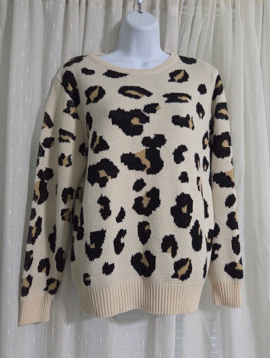 The Unbranded Brand Sweaters - Leopard Print Crewneck Sweater in Cream